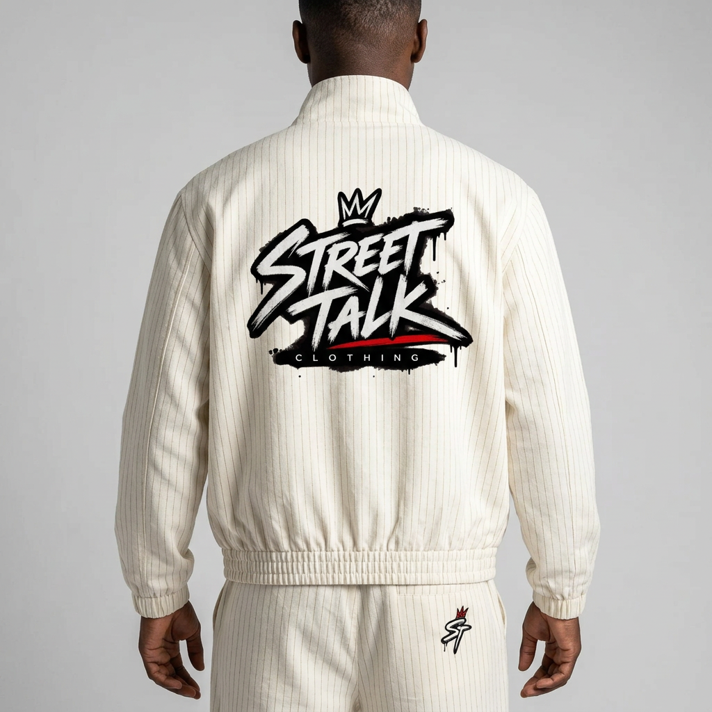 Approved back close-up of Uptown Bone jacket on model