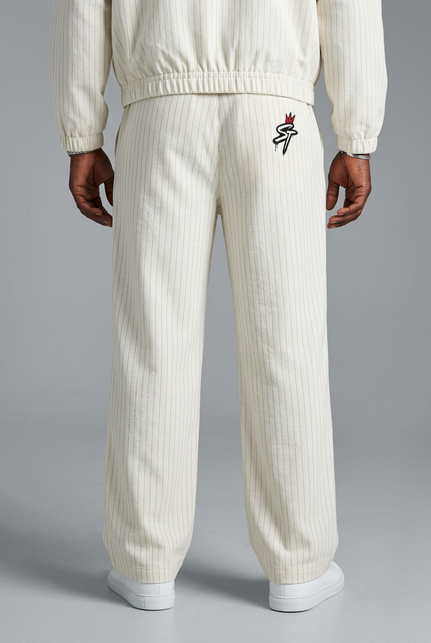 Approved back close-up of Uptown Bone wide-leg trousers with matching jacket