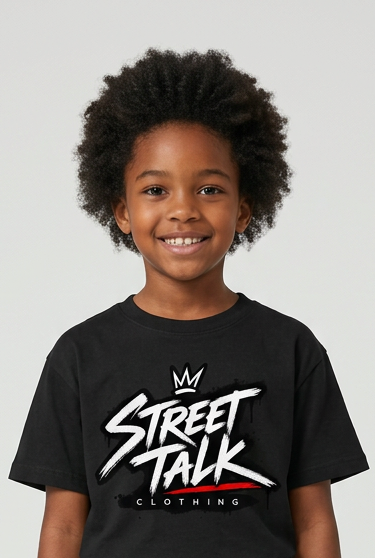 Child model wearing the Next Up tee and matching pants